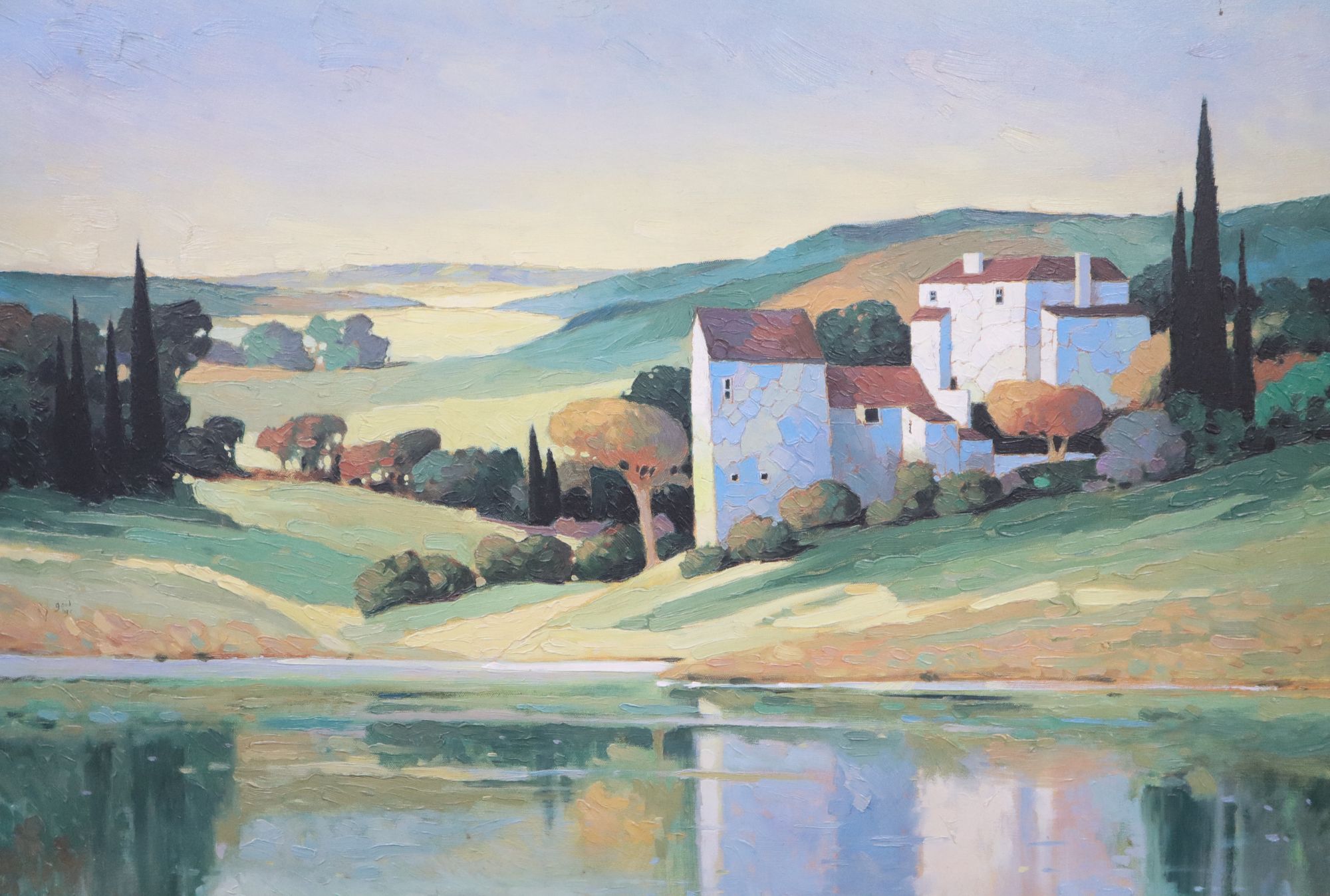 Lay Slette, oileograph, Landscape in Tuscany, signed, 90 x 118cm